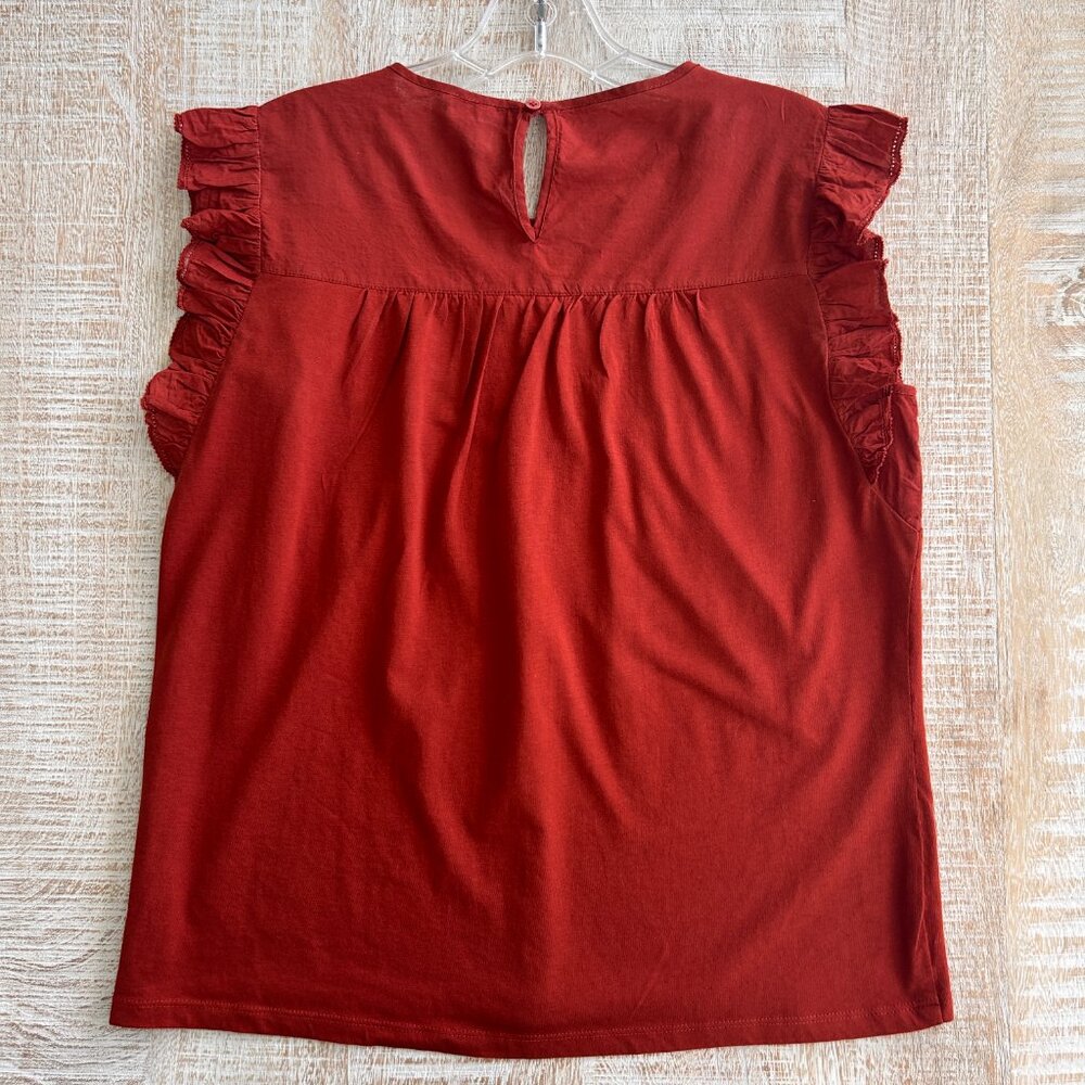J. Crew - Point Sur Burnt Orange Eyelet Flutter Sleeve T-Shirt - Small - Picture 5 of 8